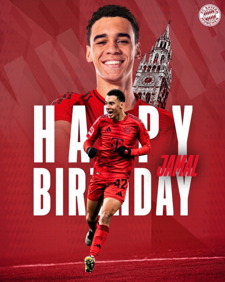拜仁官方祝穆西亞拉22歲生日快樂，加盟至今出戰(zhàn)196次獲59球38助