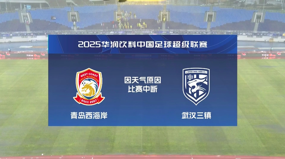 比賽延期！青島西海岸vs武漢三鎮(zhèn)進(jìn)行至18分鐘，因天氣中斷30分鐘
