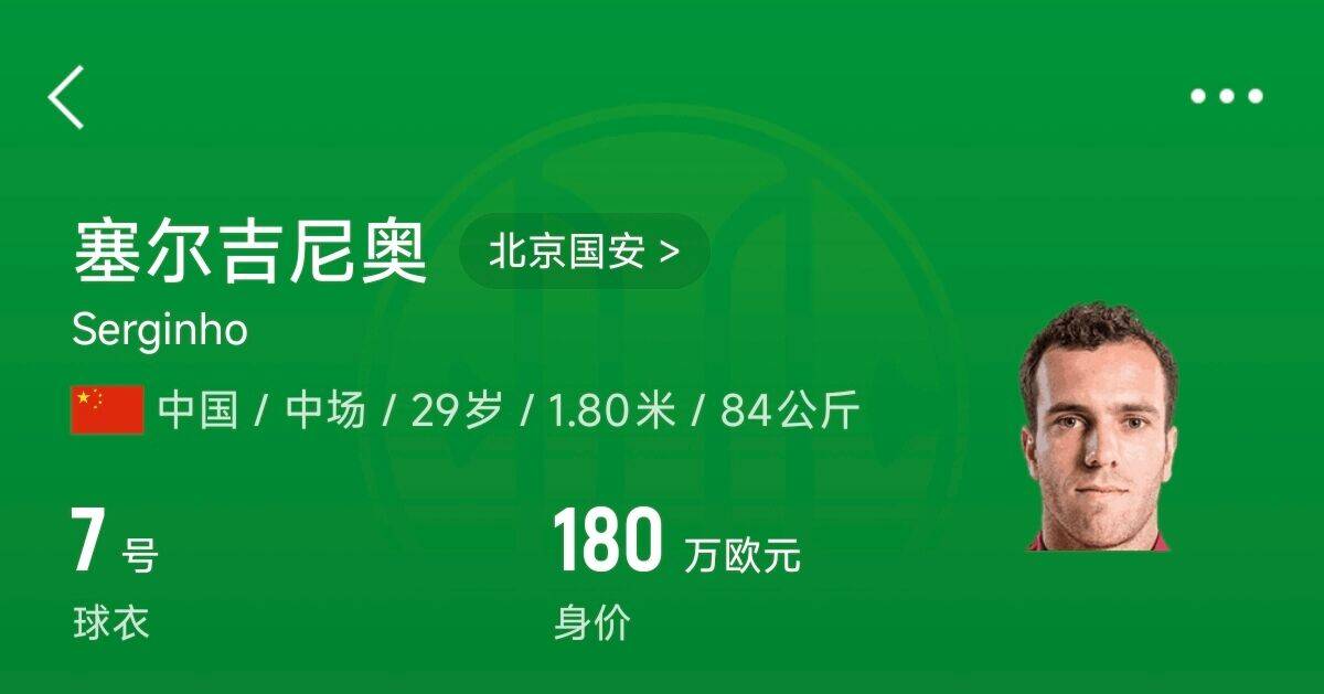 180萬(wàn)歐！塞爾吉尼奧成為中國(guó)身價(jià)最高的球員，武磊120萬(wàn)歐第2
