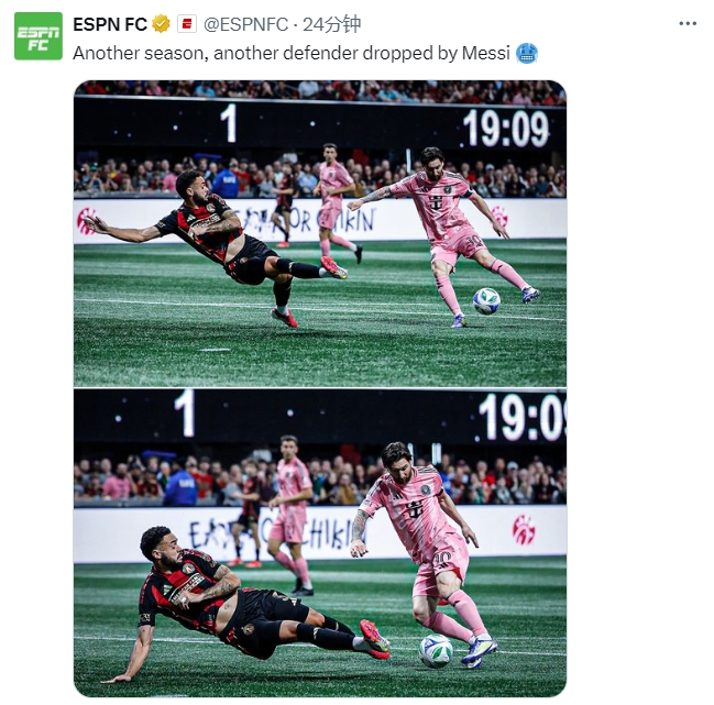 名場面記錄！ESPN曬照：又一個賽季，又一名后衛(wèi)被梅西扣倒