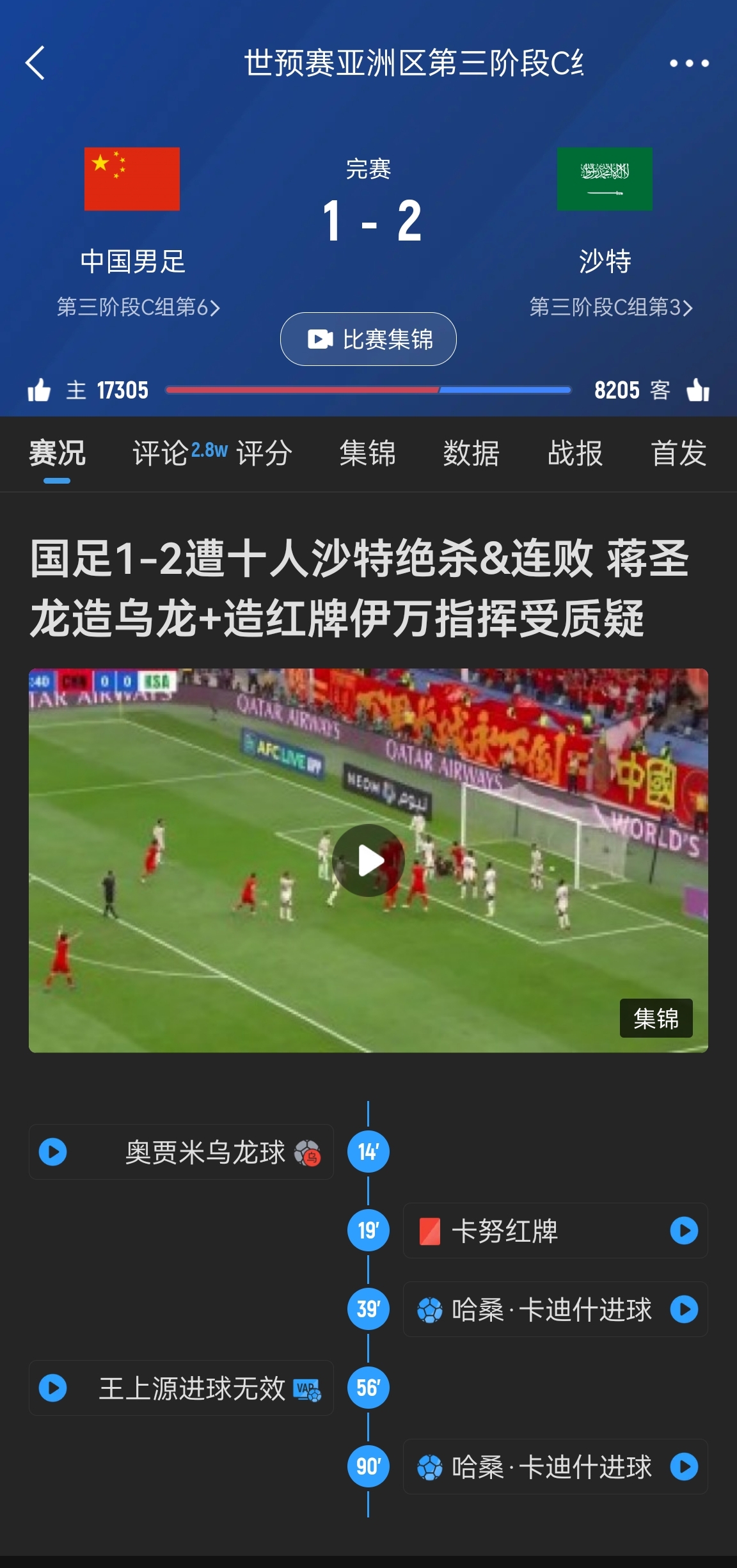 今天什么劇本？首戰(zhàn)沙特也是半場(chǎng)紅牌+蔣光太傷退，最后國(guó)足被翻